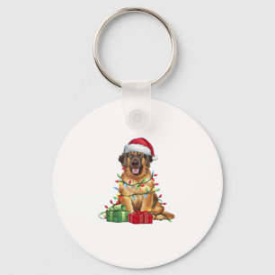 Xmas Lighting Santa Hat Leonberger Dog Christmas Keychain