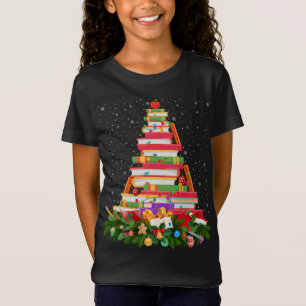 Xmas Lighting Santa Hat Librarian Book Christmas T T-Shirt