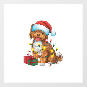 Xmas Lighting Santa Hat Lowchen Dog Christmas Wall Decal