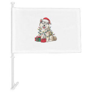 Xmas Lighting Santa Hat Malamute Dog Christmas _2 Car Flag
