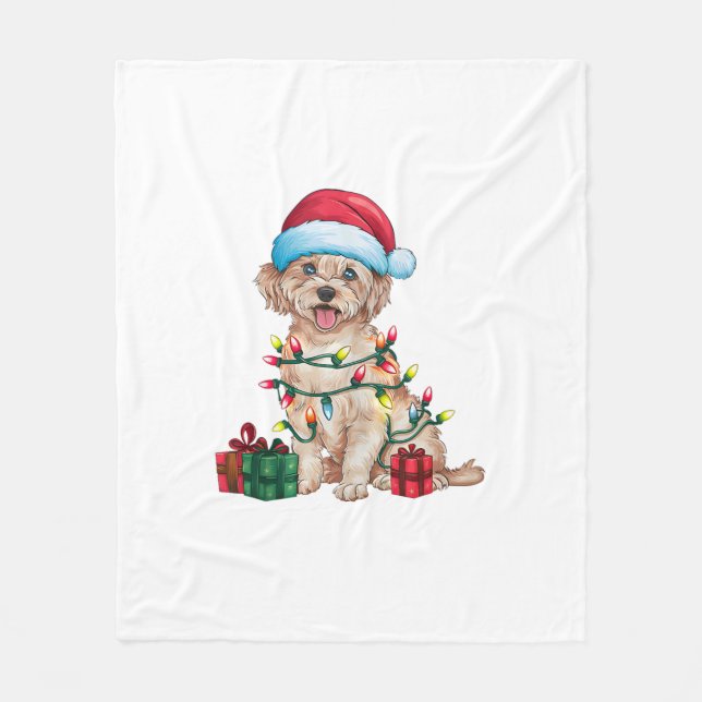Xmas Lighting Santa Hat Maltese Dog Christmas  Fleece Blanket (Front)