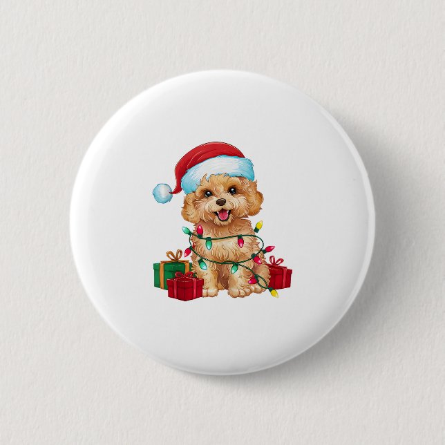 Xmas Lighting Santa Hat Maltipoo Dog Christmas  Button (Front)