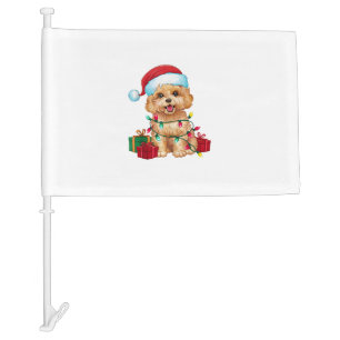 Xmas Lighting Santa Hat Maltipoo Dog Christmas Car Flag