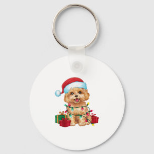 Xmas Lighting Santa Hat Maltipoo Dog Christmas Keychain