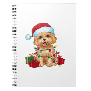 Xmas Lighting Santa Hat Maltipoo Dog Christmas  Notebook