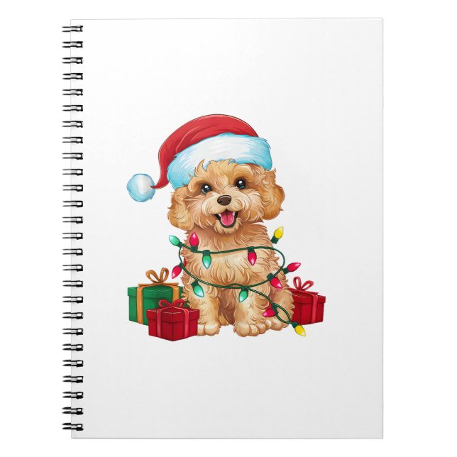 Xmas Lighting Santa Hat Maltipoo Dog Christmas  Notebook (Front)
