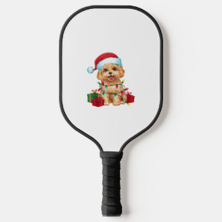 Xmas Lighting Santa Hat Maltipoo Dog Christmas Pickleball Paddle