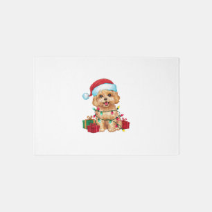 Xmas Lighting Santa Hat Maltipoo Dog Christmas  Rug
