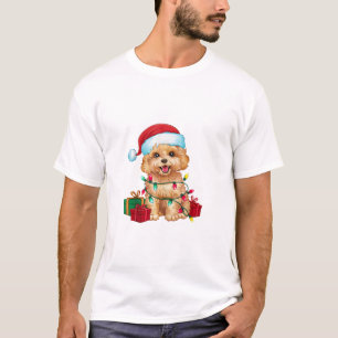 Xmas Lighting Santa Hat Maltipoo Dog Christmas T-Shirt