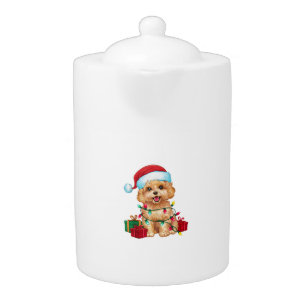 Xmas Lighting Santa Hat Maltipoo Dog Christmas Teapot