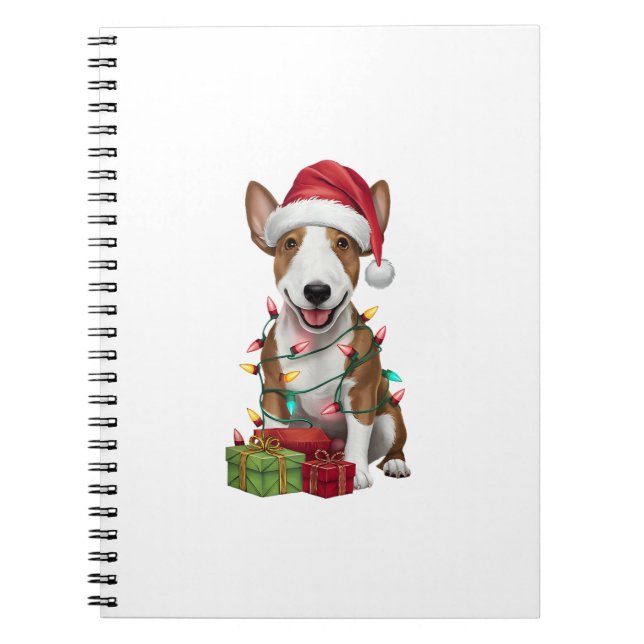 Xmas Lighting Santa Hat Miniature Bull Terrier Dog Notebook (Front)