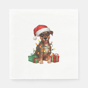 Xmas Lighting Santa Hat Miniature Pinscher Dog Chr Napkins