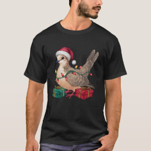 Xmas Lighting Santa Hat Mourning Dove Bird Christm T-Shirt