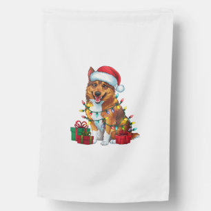 Xmas Lighting Santa Hat Norwegian Elkhound Dog Chr House Flag