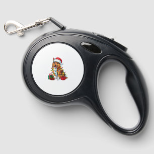 Xmas Lighting Santa Hat Norwegian Elkhound Dog Chr Retractable Pet Leash