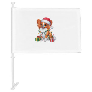 Xmas Lighting Santa Hat Papillon Dog Christmas _1 Car Flag