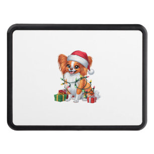 Xmas Lighting Santa Hat Papillon Dog Christmas _1 Hitch Cover