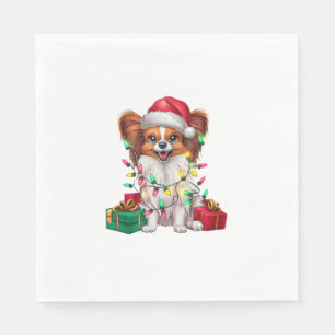 Xmas Lighting Santa Hat Papillon Dog Christmas  Napkins
