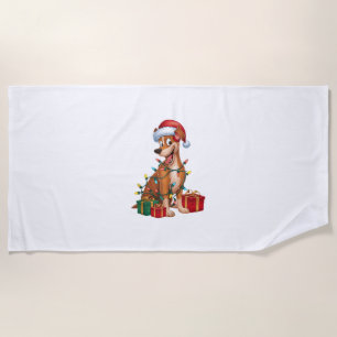 Xmas Lighting Santa Hat Pinscher Dog Christmas Beach Towel
