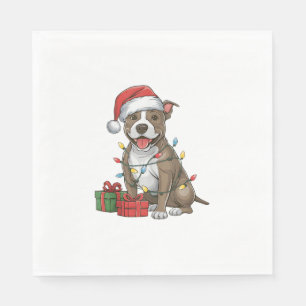 Xmas Lighting Santa Hat Pitbull Terrier Dog Christ Napkins