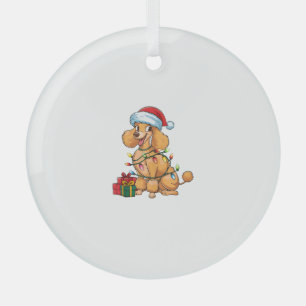 Xmas Lighting Santa Hat Poodle Dog Christmas _1 Glass Ornament