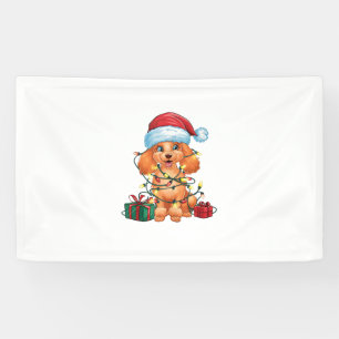 Xmas Lighting Santa Hat Poodle Dog Christmas Banner