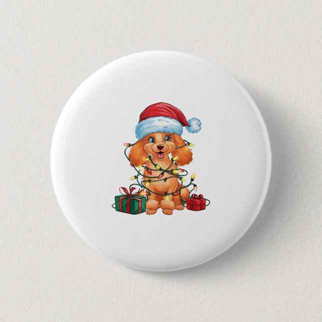 Xmas Lighting Santa Hat Poodle Dog Christmas  Button (Front)