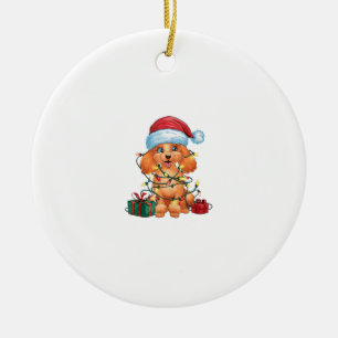 Xmas Lighting Santa Hat Poodle Dog Christmas  Ceramic Ornament