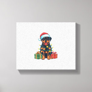 Xmas Lighting Santa Hat Rottweiler Dog Christmas Canvas Print