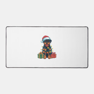 Xmas Lighting Santa Hat Rottweiler Dog Christmas Desk Mat