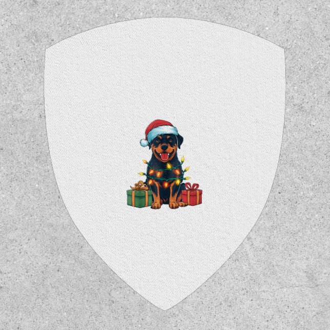Xmas Lighting Santa Hat Rottweiler Dog Christmas  Patch (Front)