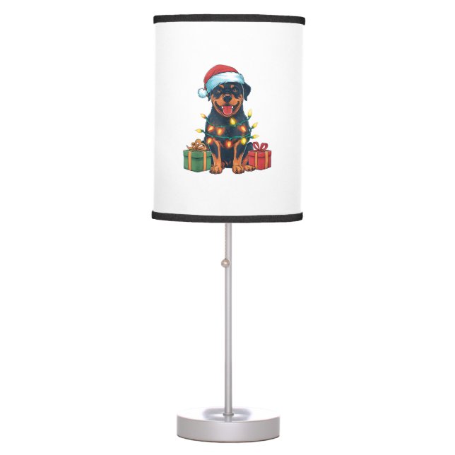 Xmas Lighting Santa Hat Rottweiler Dog Christmas  Table Lamp (Front)