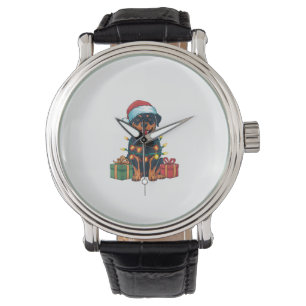 Xmas Lighting Santa Hat Rottweiler Dog Christmas  Watch