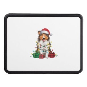 Xmas Lighting Santa Hat Rough Collie Dog Christmas Hitch Cover