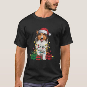 Xmas Lighting Santa Hat Rough Collie Dog Christmas T-Shirt