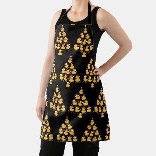 Xmas Lighting Santa Hat Rubber Duck Christmas Tree Apron