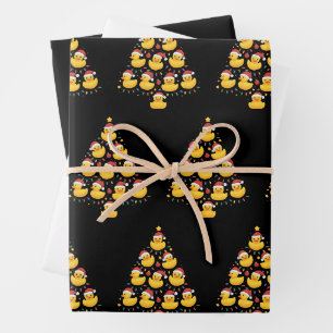 Xmas Lighting Santa Hat Rubber Duck Christmas Tree Wrapping Paper Sheets