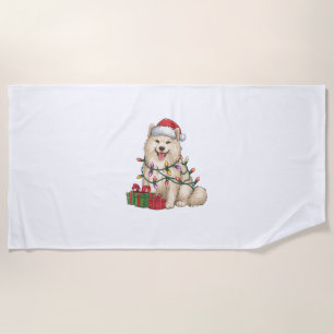 Xmas Lighting Santa Hat Samoyed Dog Christmas  Beach Towel