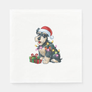 Xmas Lighting Santa Hat Schnauzer Dog Christmas Napkins