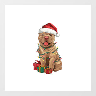 Xmas Lighting Santa Hat Shar Pei Dog Christmas _1 Wall Decal