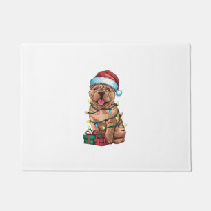 Xmas Lighting Santa Hat Shar Pei Dog Christmas Doormat