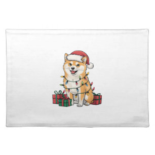 Xmas Lighting Santa Hat Shiba Inu Dog Christmas  Cloth Placemat