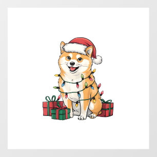 Xmas Lighting Santa Hat Shiba Inu Dog Christmas Wall Decal