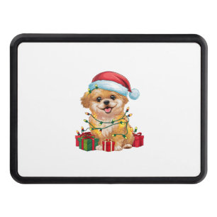 Xmas Lighting Santa Hat Shih Poo Dog Christmas Hitch Cover