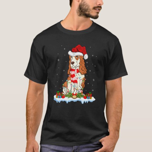 Xmas Lighting Santa Hat Snow Cocker Spaniel Christ T_Shirt