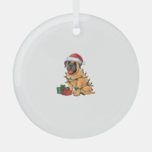 Xmas Lighting Santa Hat Spanish Mastiff Dog Christ Glass Ornament