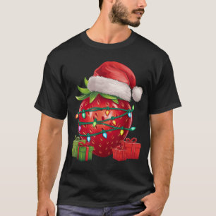 Xmas Lighting Santa Hat Strawberry Christmas T Shi T-Shirt