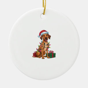 Xmas Lighting Santa Hat Thai Ridgeback Dog Christm Ceramic Ornament