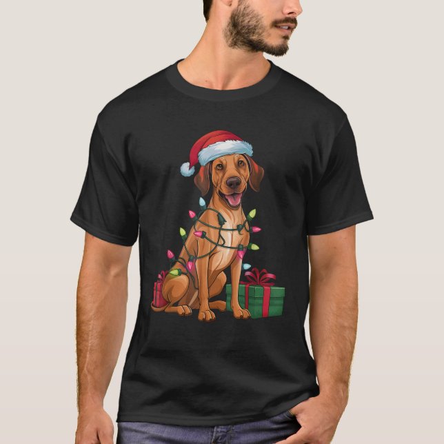 Xmas Lighting Santa Hat Thai Ridgeback Dog Christm T-Shirt (Front)
