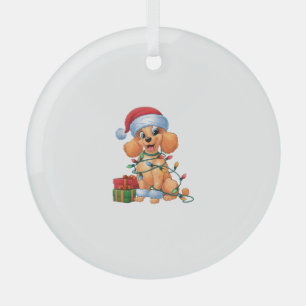 Xmas Lighting Santa Hat Toy Poodle Dog Christmas Glass Ornament